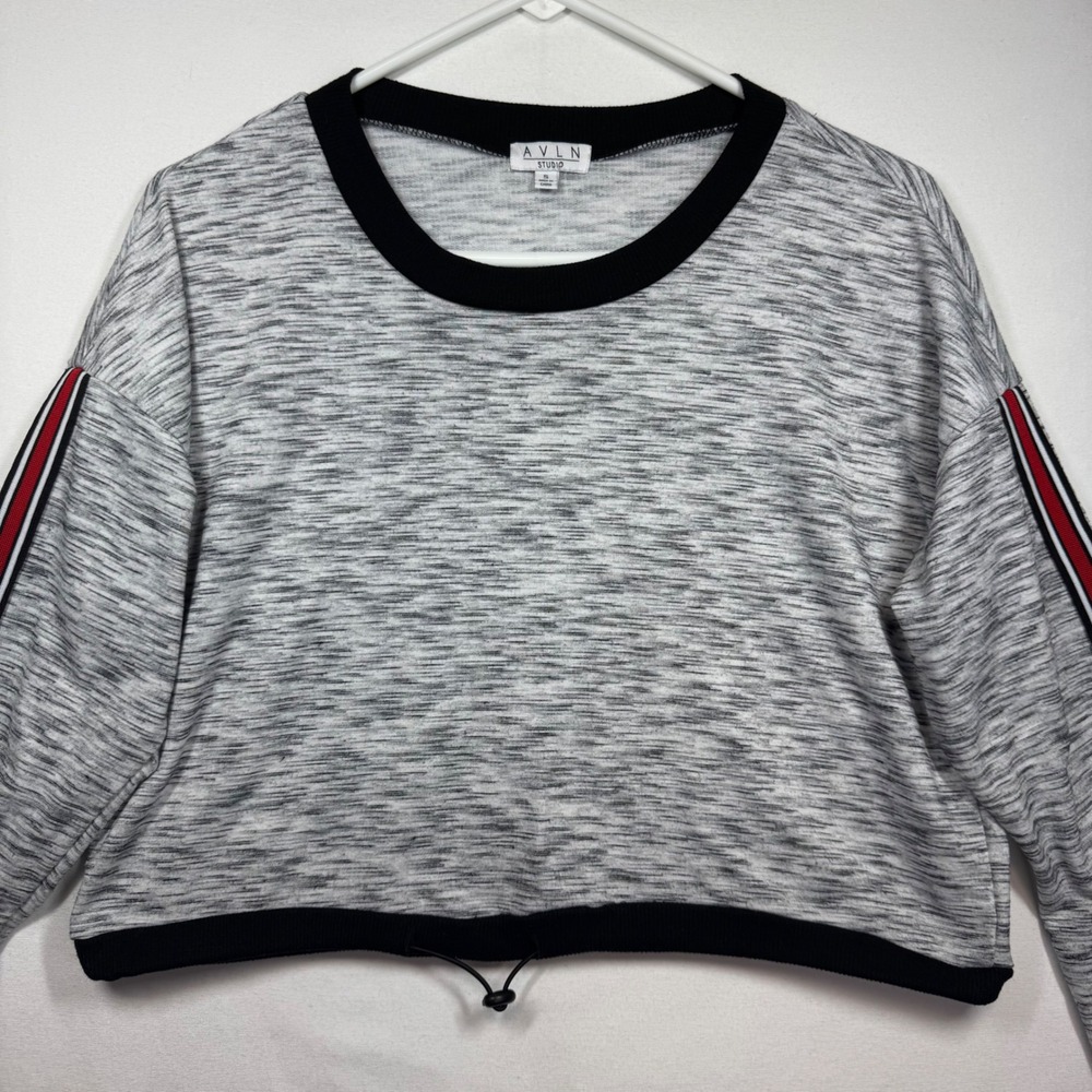 AVLN Studio Womens Pullover Top Gray Black Red Athleisure Sweatshirt Sz Small